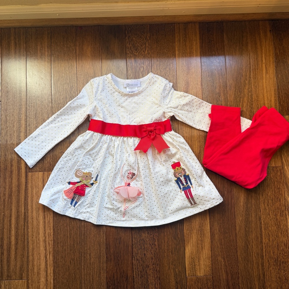 Bonnie Jean White and Red Dance Costume Dress with Tights Size 2T NWT